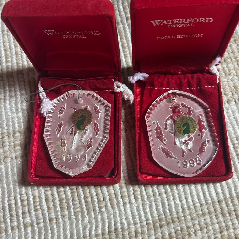 Bundle Waterford Crystal 1994 and 1995 Ornaments Christmas holiday